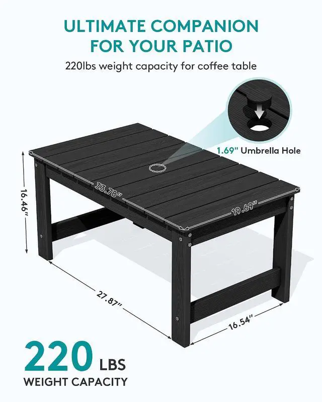 Alt view image 3 of 7 - Outdoor Coffee Table, HDPE Patio Coffee Table for Outside, Rectangle, Black