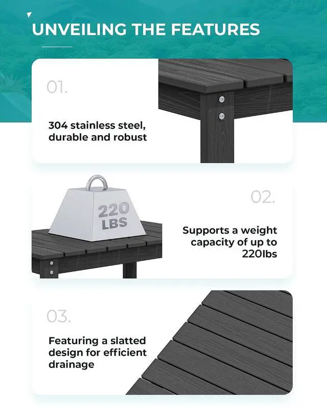 Alt view image 5 of 7 - Outdoor Coffee Table, HDPE Patio Coffee Table for Outside, Rectangle, Black
