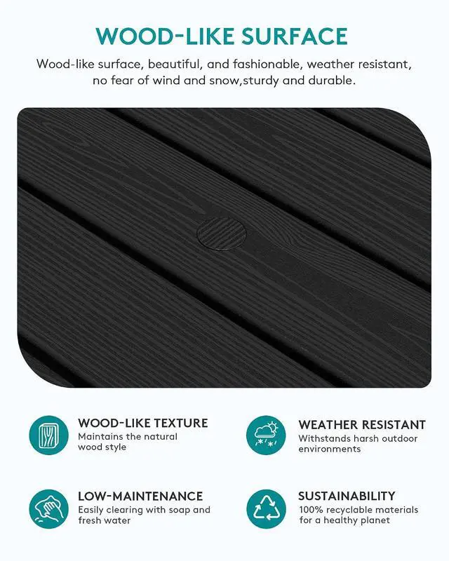 Alt view image 7 of 7 - Outdoor Coffee Table, HDPE Patio Coffee Table for Outside, Rectangle, Black