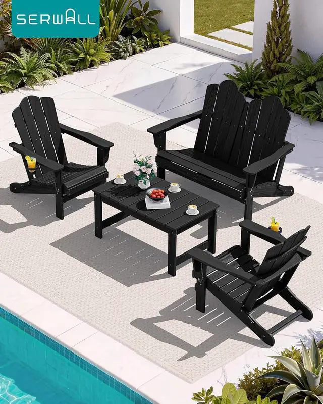 Alt view image 2 of 7 - Outdoor Coffee Table, HDPE Patio Coffee Table for Outside, Rectangle, Black