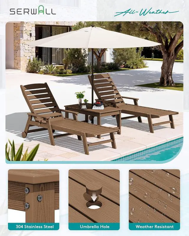 Alt view image 5 of 7 - Outdoor Coffee Table with 1.69" Umbrella Hole, HDPE Patio Coffee Table for Outside, Rectangle, Brown