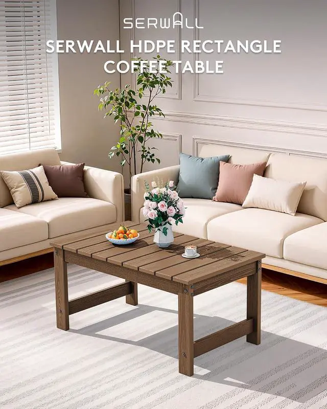 Alt view image 7 of 7 - Outdoor Coffee Table with 1.69" Umbrella Hole, HDPE Patio Coffee Table for Outside, Rectangle, Brown