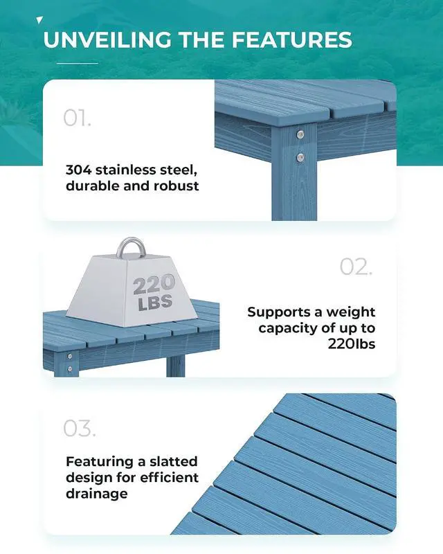 Alt view image 6 of 7 - Rectangle Outdoor Coffee Table, HDPE Patio Coffee Table, Navy