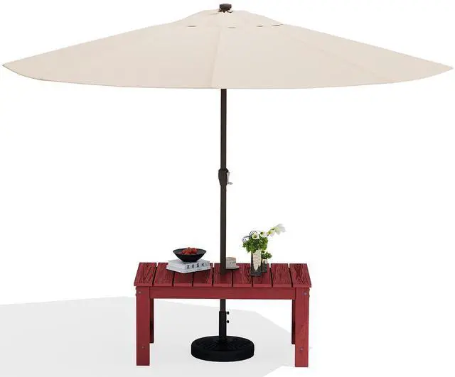 Main image of Outdoor Coffee Table with 9FT Umbrella, HDPE Patio Coffee Table for Outside, Rectangle, Red(Not Include Umbrella Base)