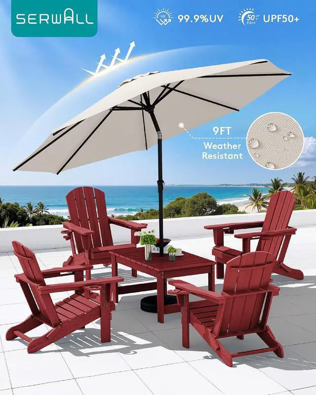 Alt view image 6 of 7 - Outdoor Coffee Table with 9FT Umbrella, HDPE Patio Coffee Table for Outside, Rectangle, Red(Not Include Umbrella Base)