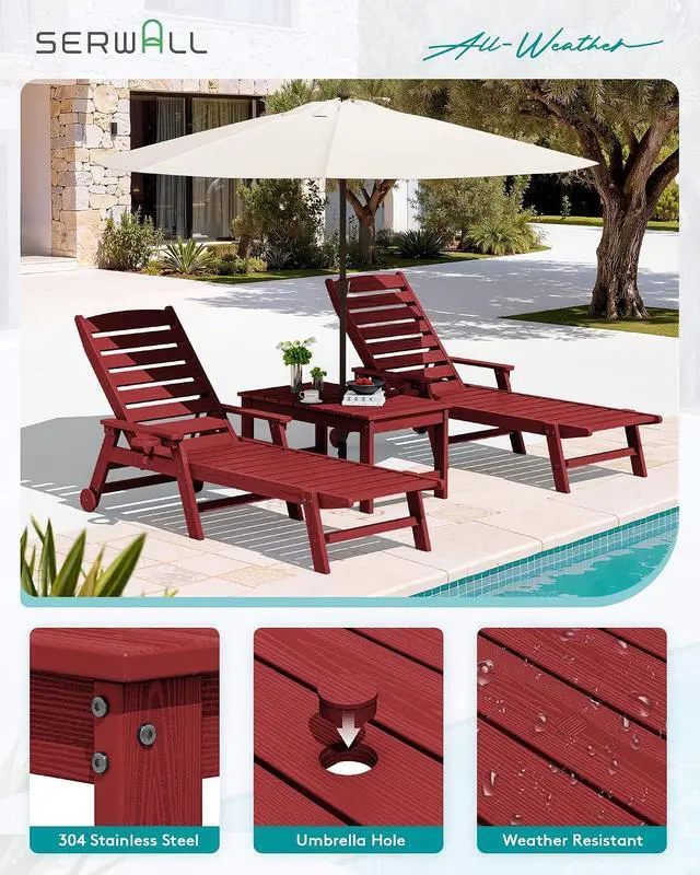 Alt view image 7 of 7 - Outdoor Coffee Table with 9FT Umbrella, HDPE Patio Coffee Table for Outside, Rectangle, Red(Not Include Umbrella Base)