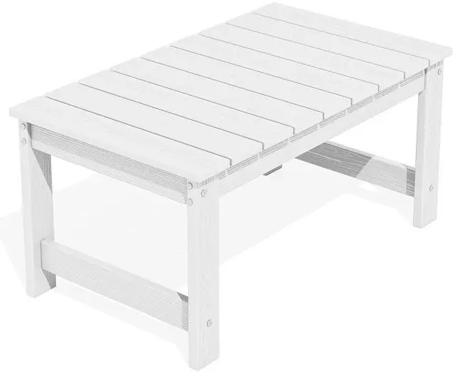Main image of Outdoor Coffee Table with 1.69" Umbrella Hole, HDPE Patio Coffee Table for Outside, Rectangle, White