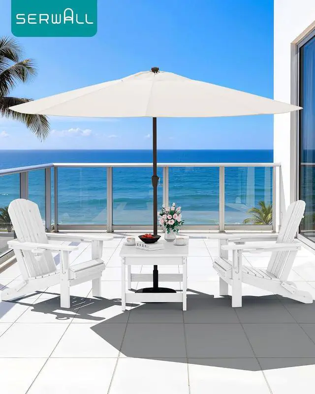 Alt view image 2 of 7 - Outdoor Coffee Table with 1.69" Umbrella Hole, HDPE Patio Coffee Table for Outside, Rectangle, White