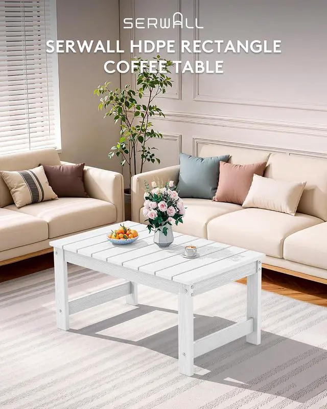 Alt view image 6 of 7 - Outdoor Coffee Table with 1.69" Umbrella Hole, HDPE Patio Coffee Table for Outside, Rectangle, White
