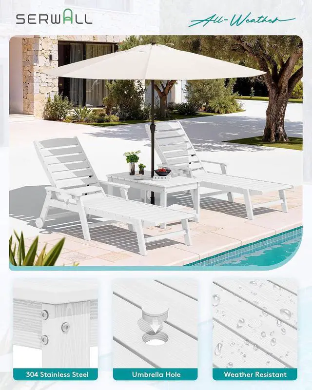 Alt view image 5 of 7 - Outdoor Coffee Table with 1.69" Umbrella Hole, HDPE Patio Coffee Table for Outside, Rectangle, White