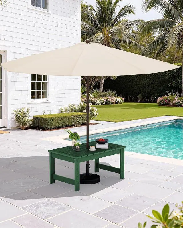 Alt view image 2 of 7 - Outdoor Coffee Table with 9FT Umbrella, HDPE Patio Coffee Table for Outside, Rectangle, Green(Not Include Umbrella Base)