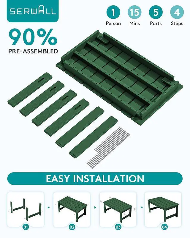 Alt view image 7 of 7 - Outdoor Coffee Table with 1.69" Umbrella Hole, HDPE Patio Coffee Table for Outside, Rectangle, Green