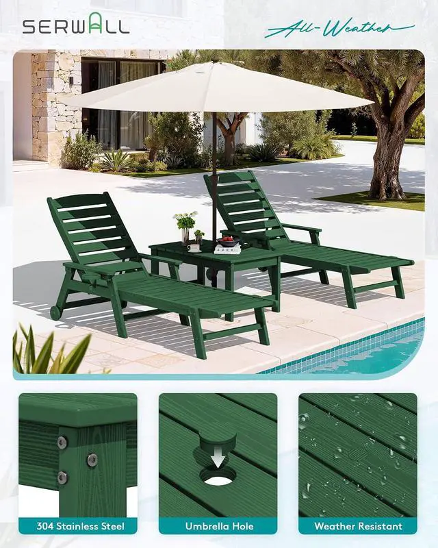 Alt view image 5 of 7 - Outdoor Coffee Table with 1.69" Umbrella Hole, HDPE Patio Coffee Table for Outside, Rectangle, Green