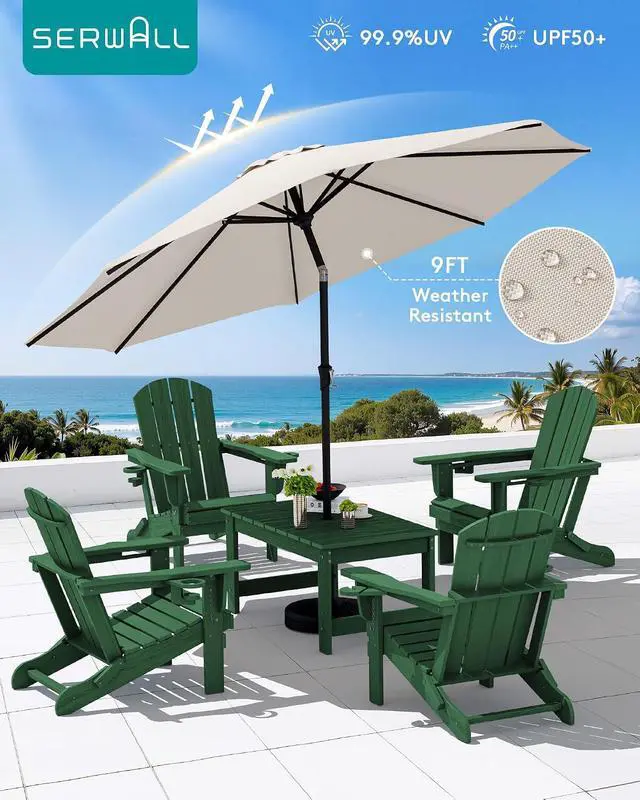 Alt view image 6 of 7 - Outdoor Coffee Table with 9FT Umbrella, HDPE Patio Coffee Table for Outside, Rectangle, Green(Not Include Umbrella Base)
