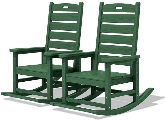 Main image of Outdoor Rocking Chair Set of 2, Oversized Rocking Chair with Footboard for Adults, HDPE All Weather Resistant Rocking Chairs for Patio, 350lbs Weight Capacity,Green