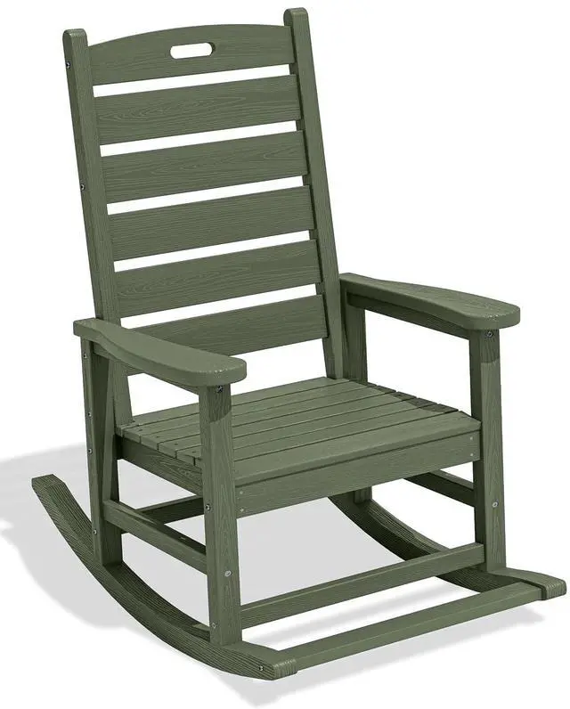 Main image of Outdoor Rocking Chair, Oversized Rocking Chair with Footrest for Adults, HDPE All Weather Resistant Rocking Chairs for Patio, 350lbs Weight Capacity, Avocado Green