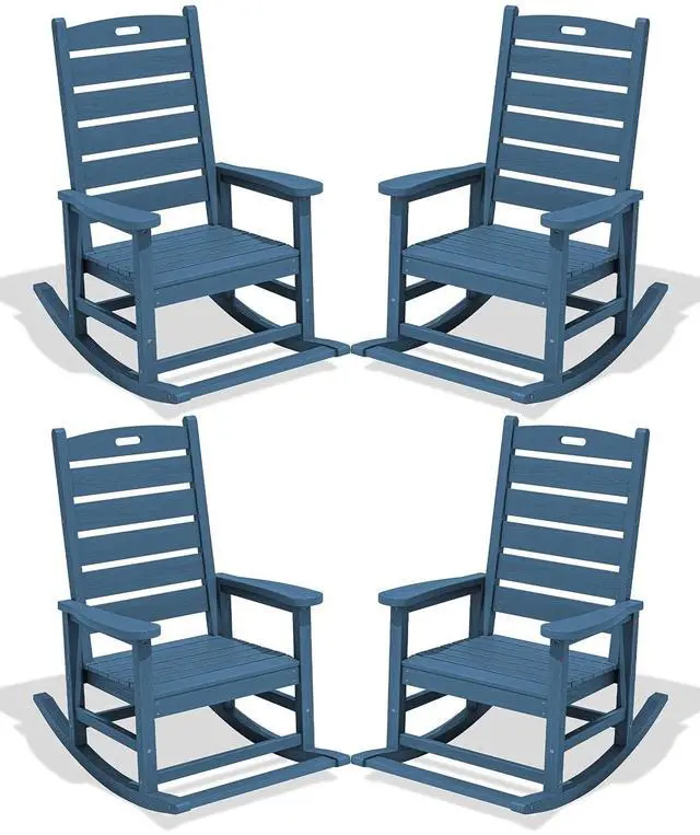 Main image of Outdoor Rocking Chair Set of 4, Oversized HDPE Patio Rocking Chair with Footrest for Adults, All Weather Porch Rocker for Deck Patio Balcony, Navy
