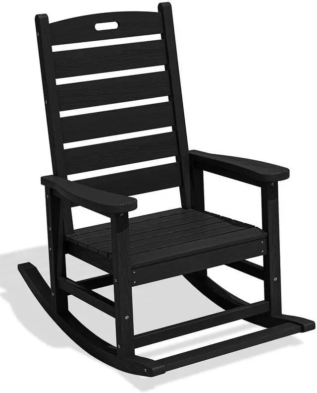 Main image of Oversized Outdoor Rocking Chair, HDPE Patio Rocking Chair with Footboard for Adults, All Weather Porch Rocker for Deck Patio Balcony, Black