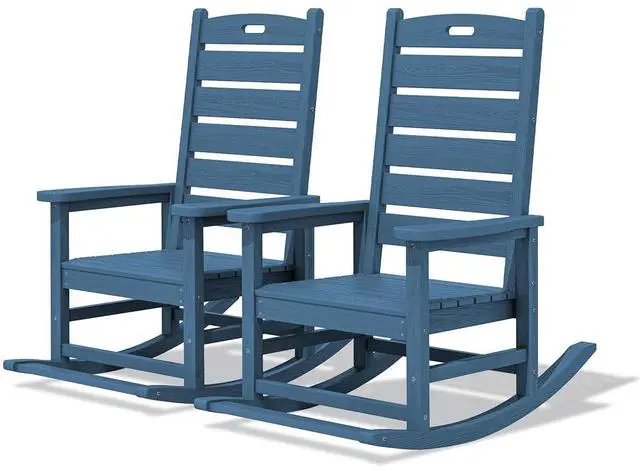 Main image of Outdoor Rocking Chair Set of 2, Oversized Rocking Chair with Footboard for Adults, HDPE All Weather Resistant Rocking Chairs for Patio, 350lbs Weight Capacity, Navy