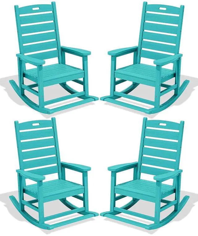 Main image of Outdoor Rocking Chair Set of 4, Oversized HDPE Patio Rocking Chair with Footrest for Adults, All Weather Porch Rocker for Deck Patio Balcony, Aruba