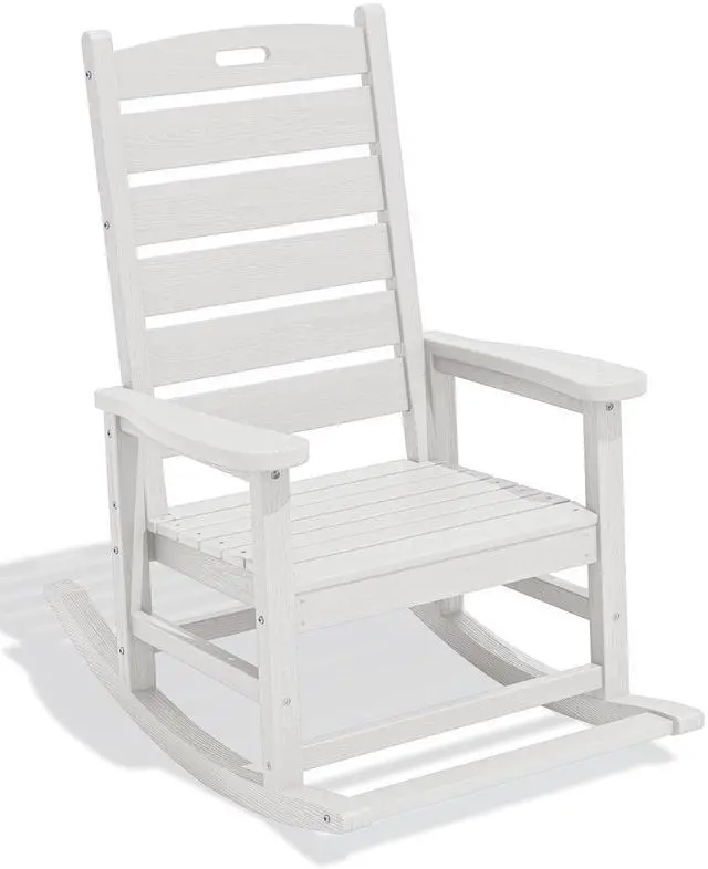 Main image of HDPE Outdoor Rocking Chair, Oversized Rocking Chair with Footboard, High Back Porch Rocker Chair with 350lbs Support, White