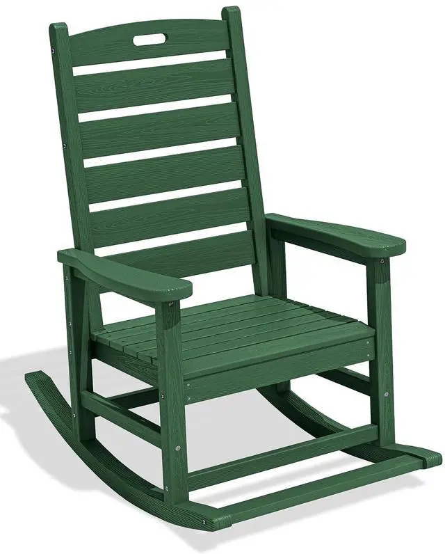 Main image of Outdoor Rocking Chair, Oversized Rocking Chair with Footrest for Adults, HDPE All Weather Resistant Rocking Chairs for Patio, 350lbs Weight Capacity, Green