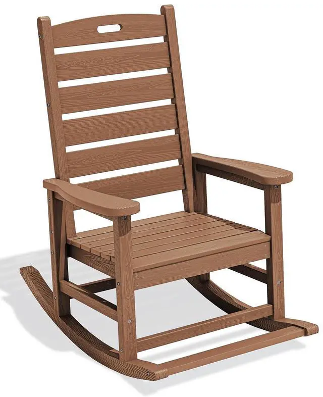 Main image of Outdoor Rocking Chair, Oversized Rocking Chair with Footrest for Adults, HDPE All Weather Resistant Rocking Chairs for Patio, 350lbs Weight Capacity, Brown