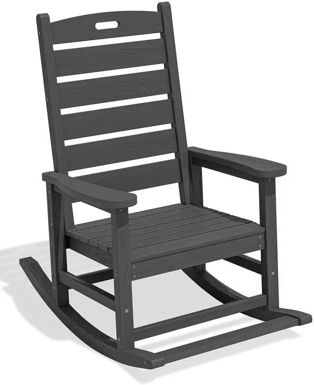 Main image of Outdoor Rocking Chair, Oversized Rocking Chair with Footrest for Adults, HDPE All Weather Resistant Rocking Chairs for Patio, 350lbs Weight Capacity, Gray