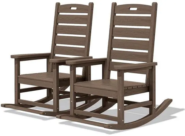 Main image of Outdoor Rocking Chair Set of 2, Oversized Rocking Chair with Footboard for Adults, HDPE All Weather Resistant Rocking Chairs for Patio, 350lbs Weight Capacity,Coffee