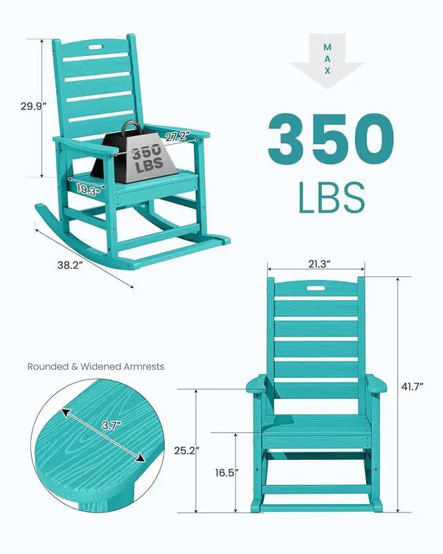 Alt view image 3 of 7 - Outdoor Rocking Chair Set of 2, Oversized HDPE Patio Rocking Chair with Footrest for Adults, All Weather Porch Rocker for Deck Patio Balcony, Aruba