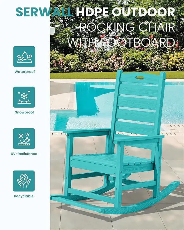 Alt view image 4 of 7 - Outdoor Rocking Chair Set of 2, Oversized HDPE Patio Rocking Chair with Footrest for Adults, All Weather Porch Rocker for Deck Patio Balcony, Aruba