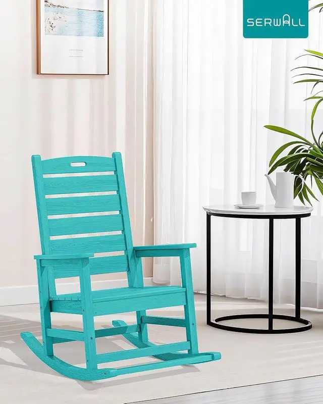 Alt view image 2 of 7 - Outdoor Rocking Chair, Oversized Rocking Chair with Footrest for Adults, HDPE All Weather Resistant Rocking Chairs for Patio, 350lbs Weight Capacity, Aruba