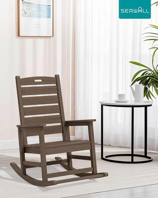 Alt view image 7 of 7 - Outdoor Rocking Chair Set of 2, Oversized Rocking Chair with Footboard for Adults, HDPE All Weather Resistant Rocking Chairs for Patio, 350lbs Weight Capacity,Coffee