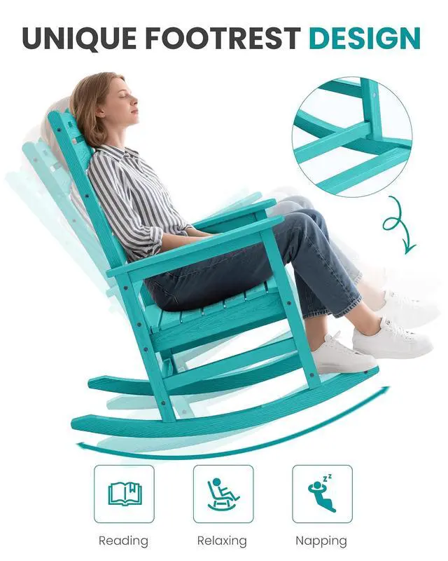 Alt view image 6 of 7 - Outdoor Rocking Chair Set of 2, Oversized HDPE Patio Rocking Chair with Footrest for Adults, All Weather Porch Rocker for Deck Patio Balcony, Aruba