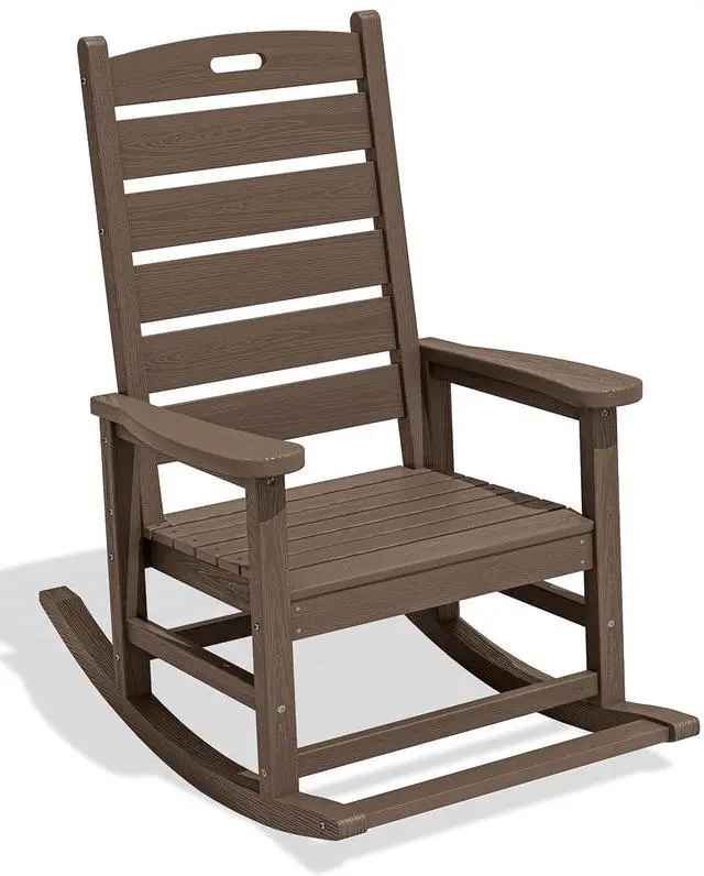 Main image of Outdoor Rocking Chair, Oversized Rocking Chair with Footrest for Adults, HDPE All Weather Resistant Rocking Chairs for Patio, 350lbs Weight Capacity, Coffee