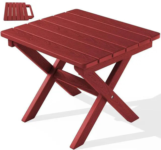 Main image of Folding Adirondack Side Table, HDPE Small Outdoor Table, No Assembly Required End Table for Backyard Pool Porch Garden Lawn, Red