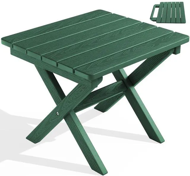 Main image of Portable Folding Outdoor Side Table - Adirondack Style, HDPE Material, No Assembly Required, Outside End Table for Patio, Porch, Deck, Pool, Green