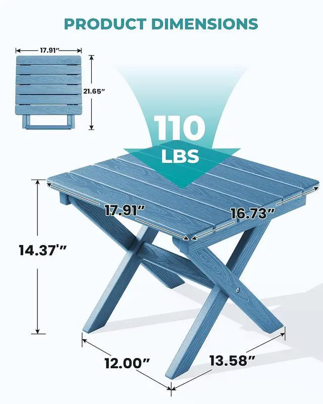 Alt view image 3 of 7 - Folding Outdoor Side Table Set of 4, Small Adirondack Side Table, Navy