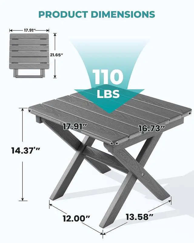 Alt view image 3 of 7 - Folding Outdoor Side Table Set of 2, Portable Adirondack Side Table, Gray