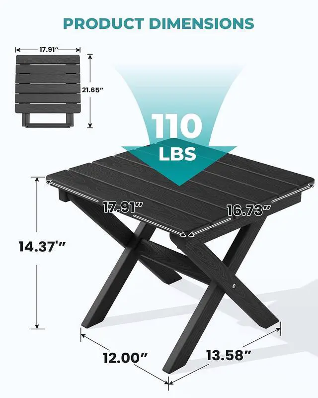 Alt view image 3 of 7 - Folding Outdoor Side Table Set of 4, Small Adirondack Side Table, Black