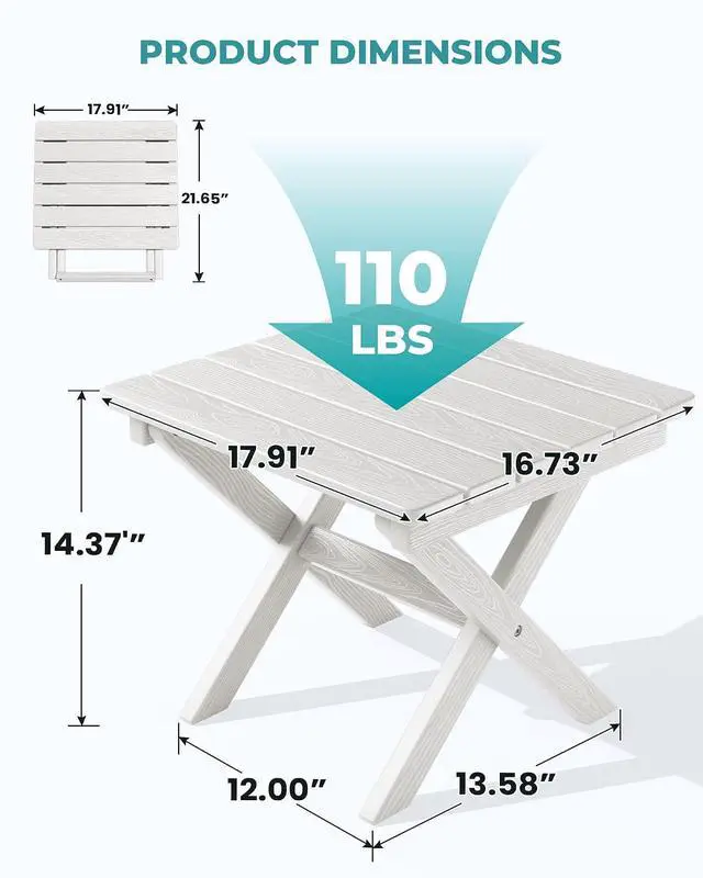 Alt view image 3 of 7 - Folding Outdoor Side Table Set of 4, Small Adirondack Side Table, White