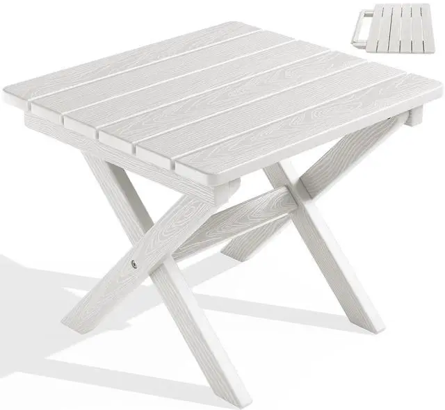 Main image of Portable Folding Adirondack Table, HDPE Material Outdoor End Table, No Assembly Required, Weather-Resistant, 110 lbs Capacity, Small Table for Indoor and Outdoor uses, White