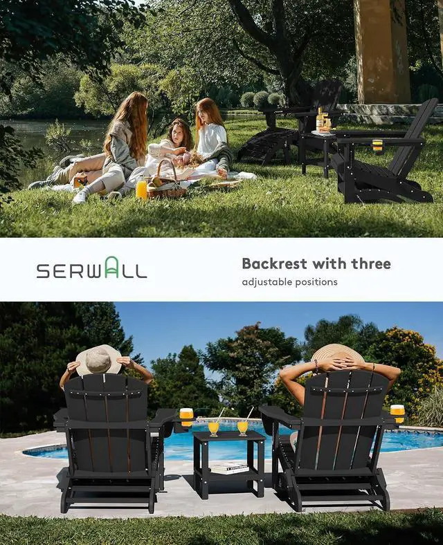 Alt view image 6 of 7 - 5-Piece Adjustable Adirondack Chair and Ottoman and Table Set, Black