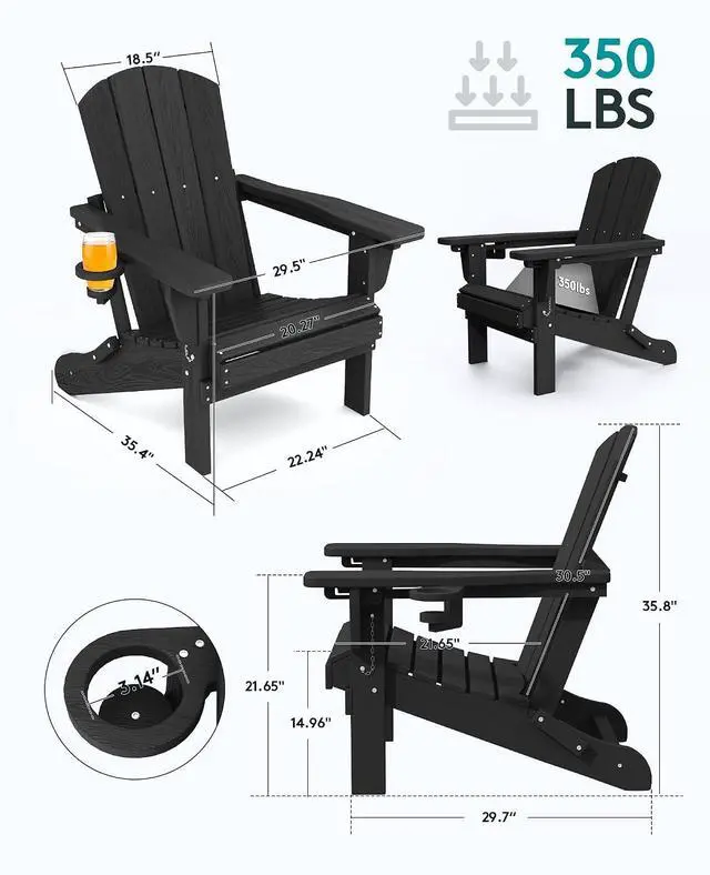 Alt view image 5 of 7 - 5-Piece Adjustable Adirondack Chair and Ottoman and Table Set, Black