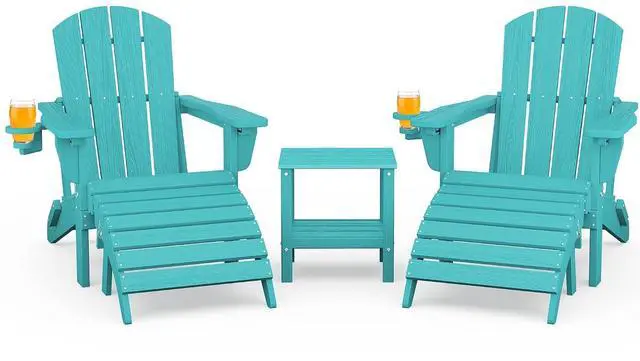 Main image of 5-Piece Folding Adirondack Chair and Ottoman and Table Set, HDPE Adjustable Adirondack Chairs Set, Aruba
