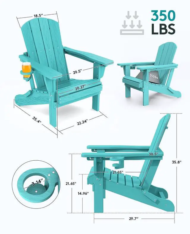 Alt view image 5 of 7 - 5-Piece Folding Adirondack Chair and Ottoman and Table Set, HDPE Adjustable Adirondack Chairs Set, Aruba