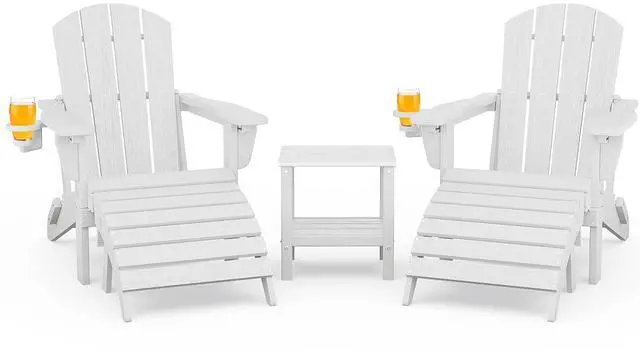 Main image of 5-Piece Adirondack Chair and Ottoman and Table Set, White