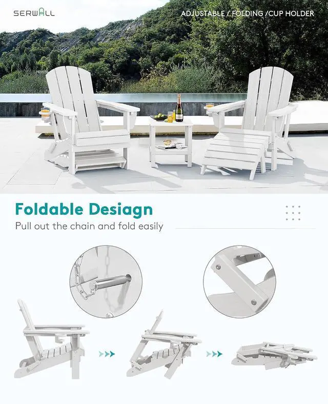 Alt view image 4 of 7 - 5-Piece Adirondack Chair and Ottoman and Table Set, White