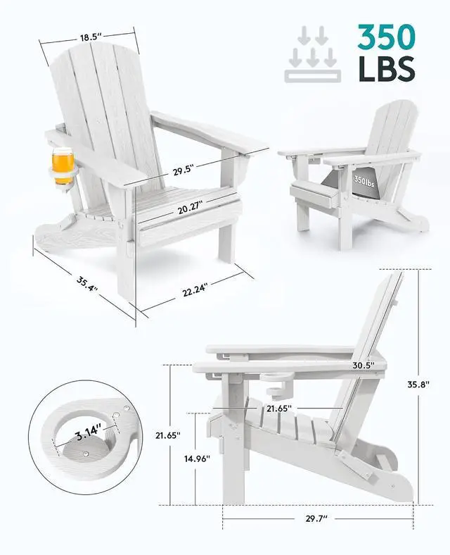 Alt view image 5 of 7 - 5-Piece Adirondack Chair and Ottoman and Table Set, White