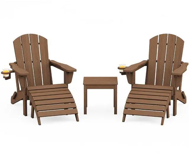 Main image of 5-Piece Adirondack Chair and Ottoman and Table Set, Brown